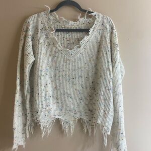 Multicolored Speckled Fringe Sweater